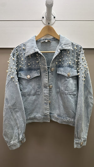 Karlie Denim Pearl Jacket w/ Vintage Buttons