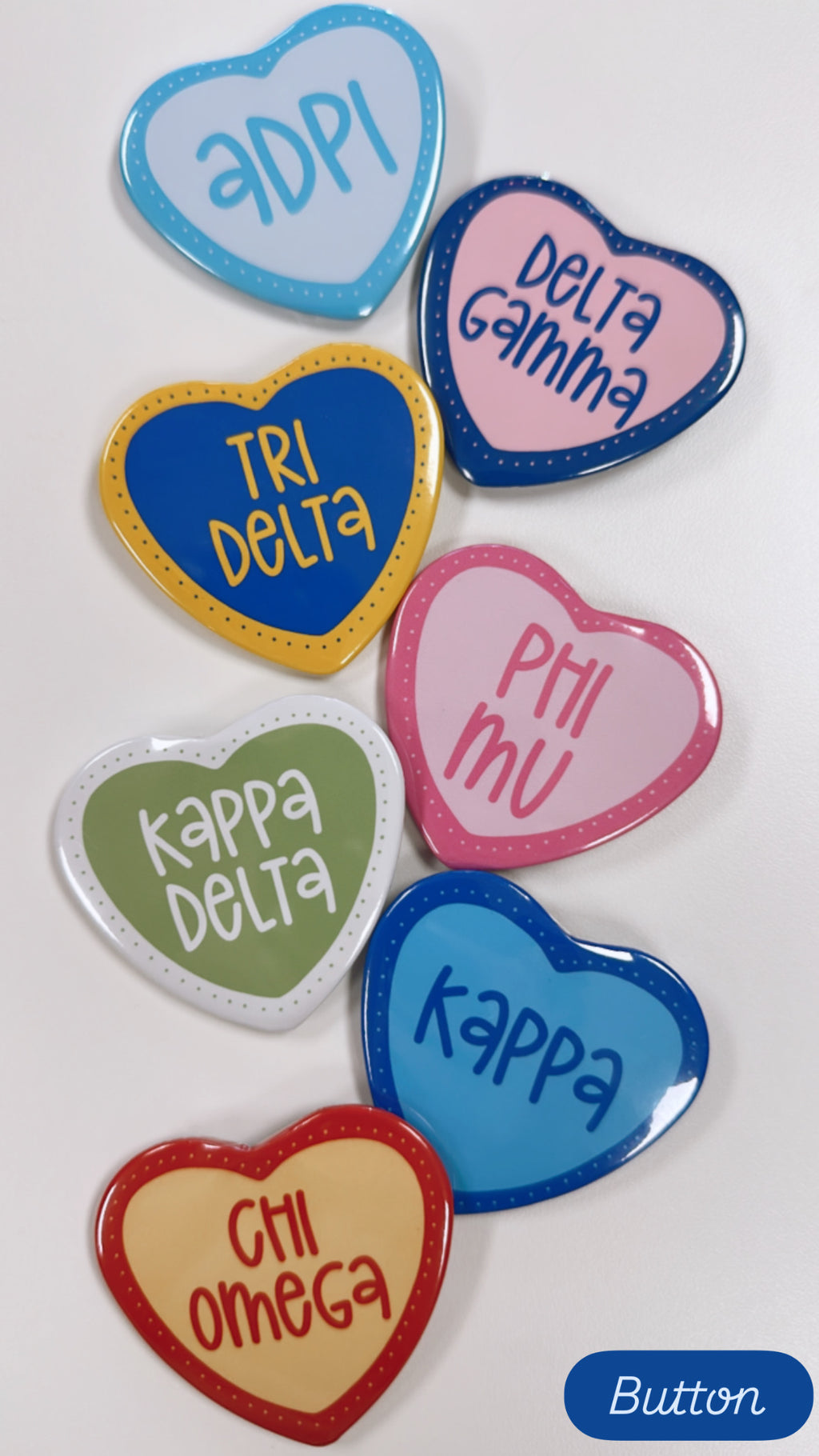 2 inch Heart Sorority Buttons