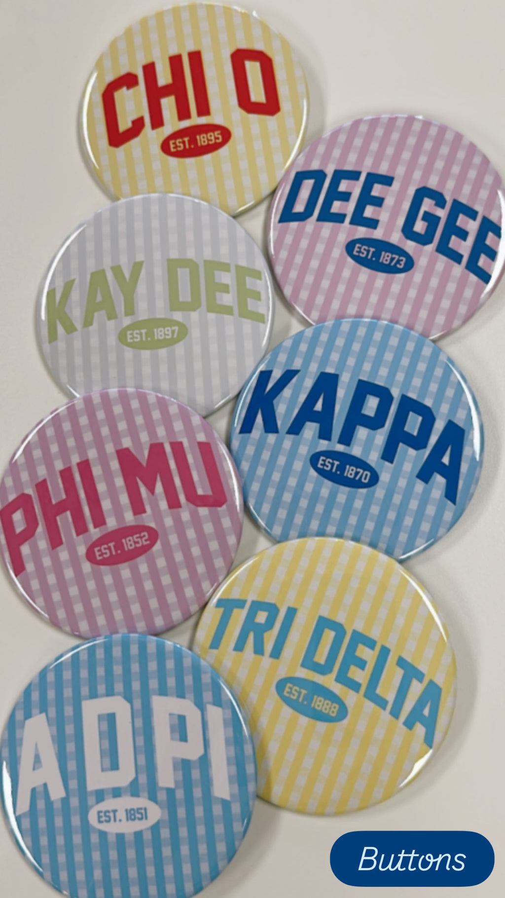 3 inch Gingham Sorority Buttons