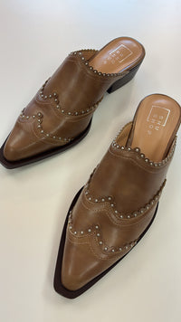 ShuShop | Tucson  Camel  Pointed + Studded Mule