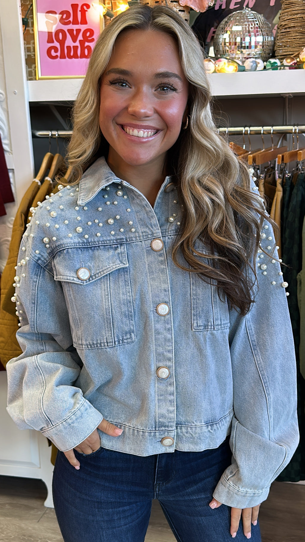 Karlie Denim Pearl Jacket w/ Vintage Buttons