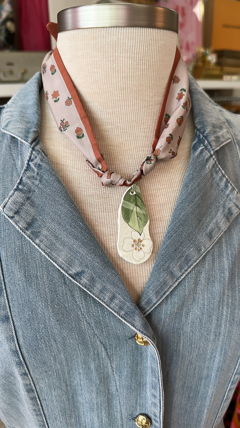 Vintage China Scarf Necklace (Taupe/Terracotta)