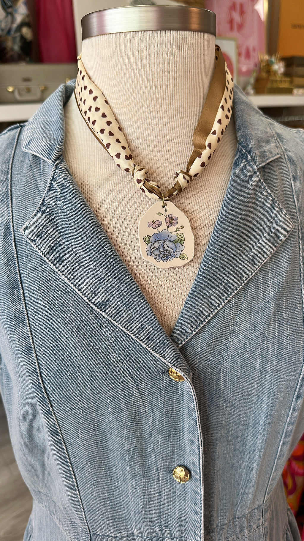 Vintage China Scarf Necklace (Gold/Brown)