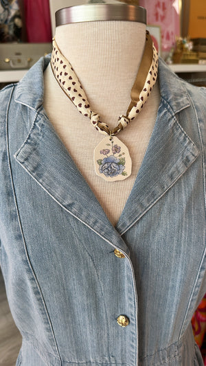 Vintage China Scarf Necklace (Gold/Brown)