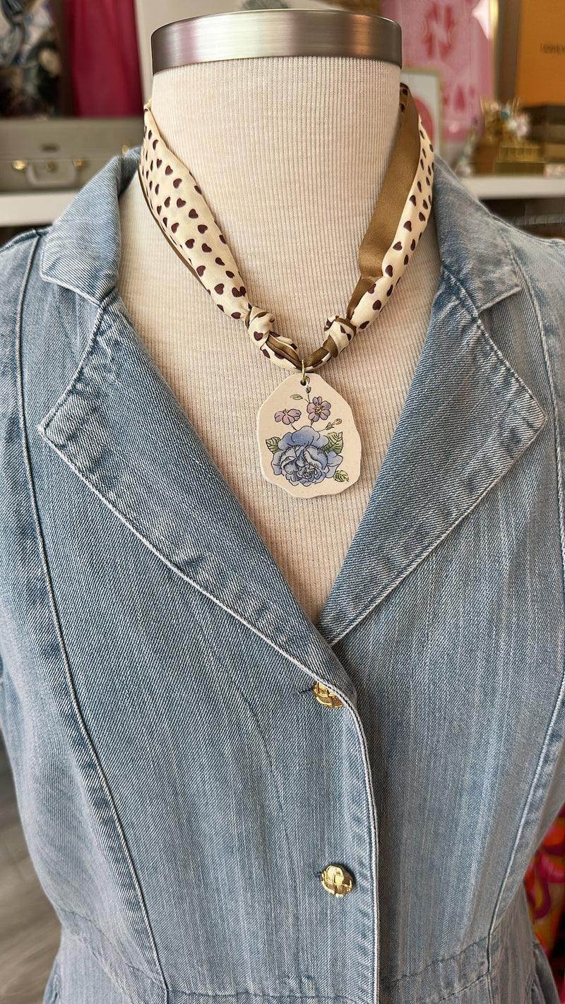 Vintage China Scarf Necklace (Gold/Brown)