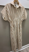 THML Brown Striped Button Down Midi Dress (1 MEDIUM)