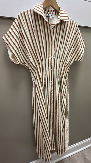THML Brown Striped Button Down Midi Dress (1 MEDIUM)