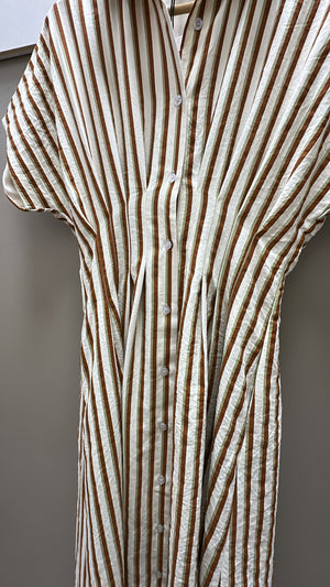 THML Brown Striped Button Down Midi Dress (1 MEDIUM)