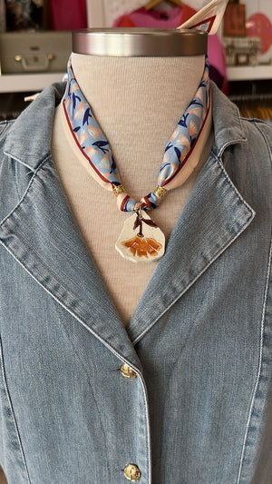 Vintage China Scarf Necklace (Blue/Brown)