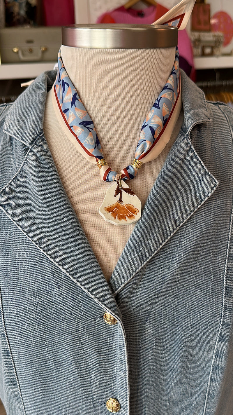 Vintage China Scarf Necklace (Blue/Brown)