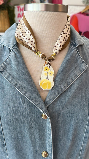 Vintage China Scarf Necklace (Brown Hearts)