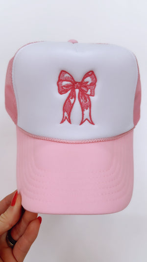 Pink Bow Embroidered Trucker Hat