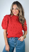 Endless Rose Red Pom Pom Puff Sleeve Sweater (LARGE)
