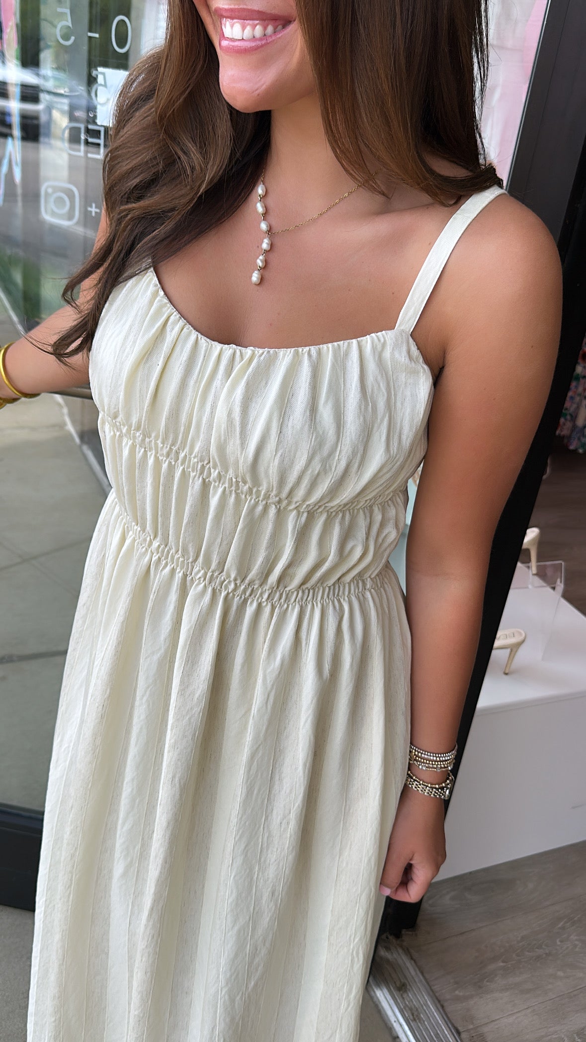Moon River | Cream V-Neck Sleeveless Midi Dress