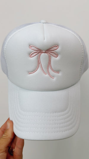 White w/ Pink Bow Trucker Hat