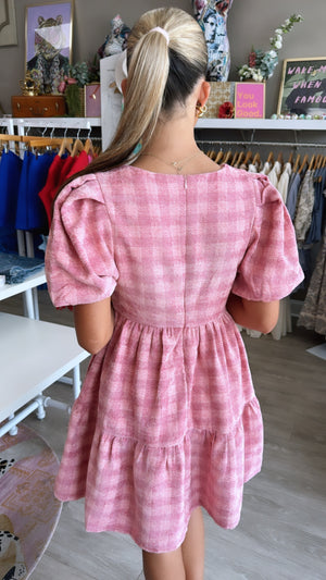 English Factory Pink Tweed Babydoll Dress