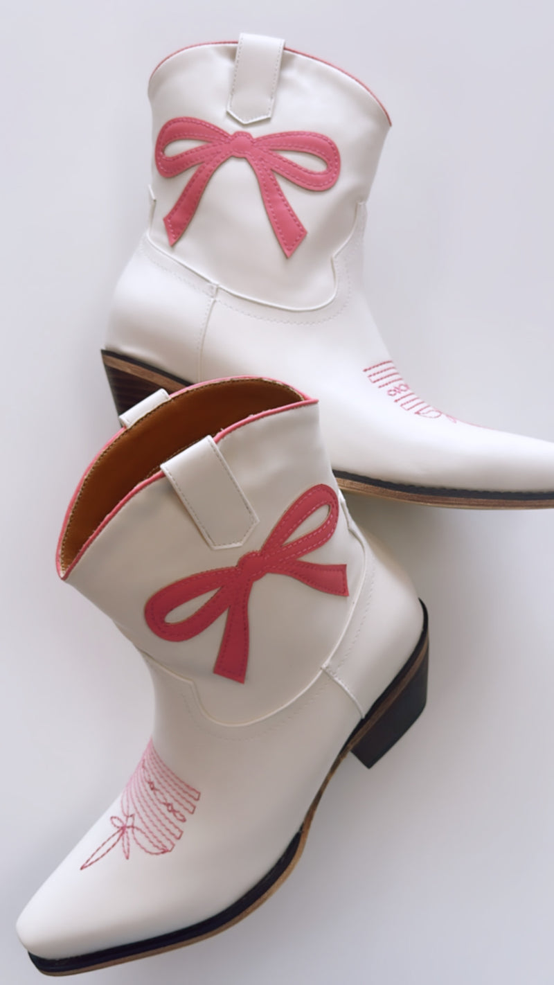 Marfa Minnie Pink Bow Short Cowboy Boots