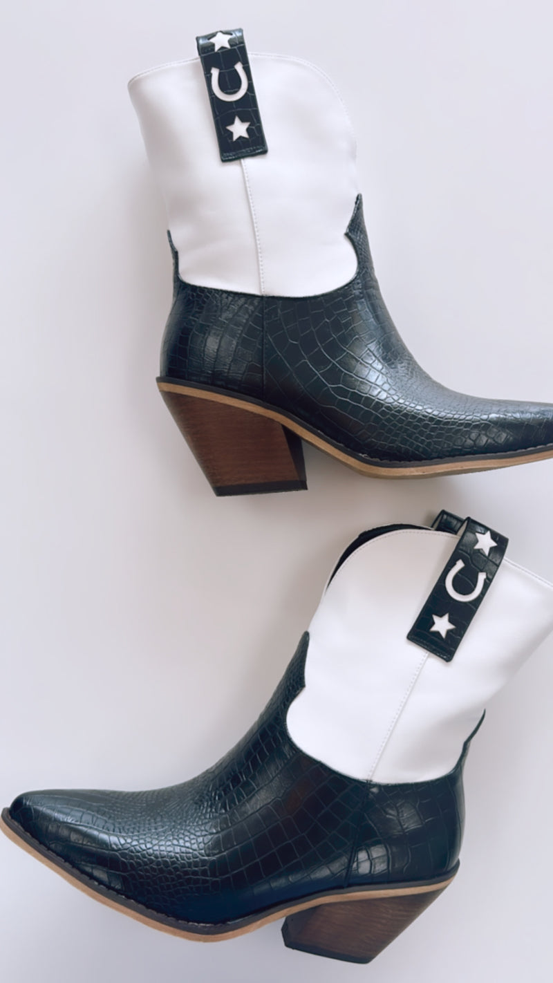 Marfa June Black and White Short Cowboy Boots