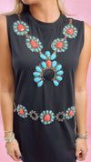 Queen of Sparkles Turquoise Necklace/Belt Black Dress