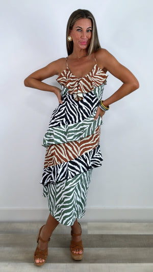 English Factory Zebra Print Colorblocked Slip Dress