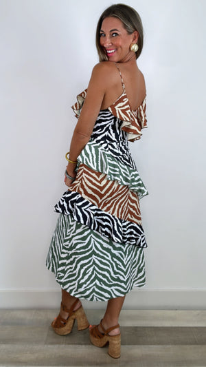 English Factory Zebra Print Colorblocked Slip Dress