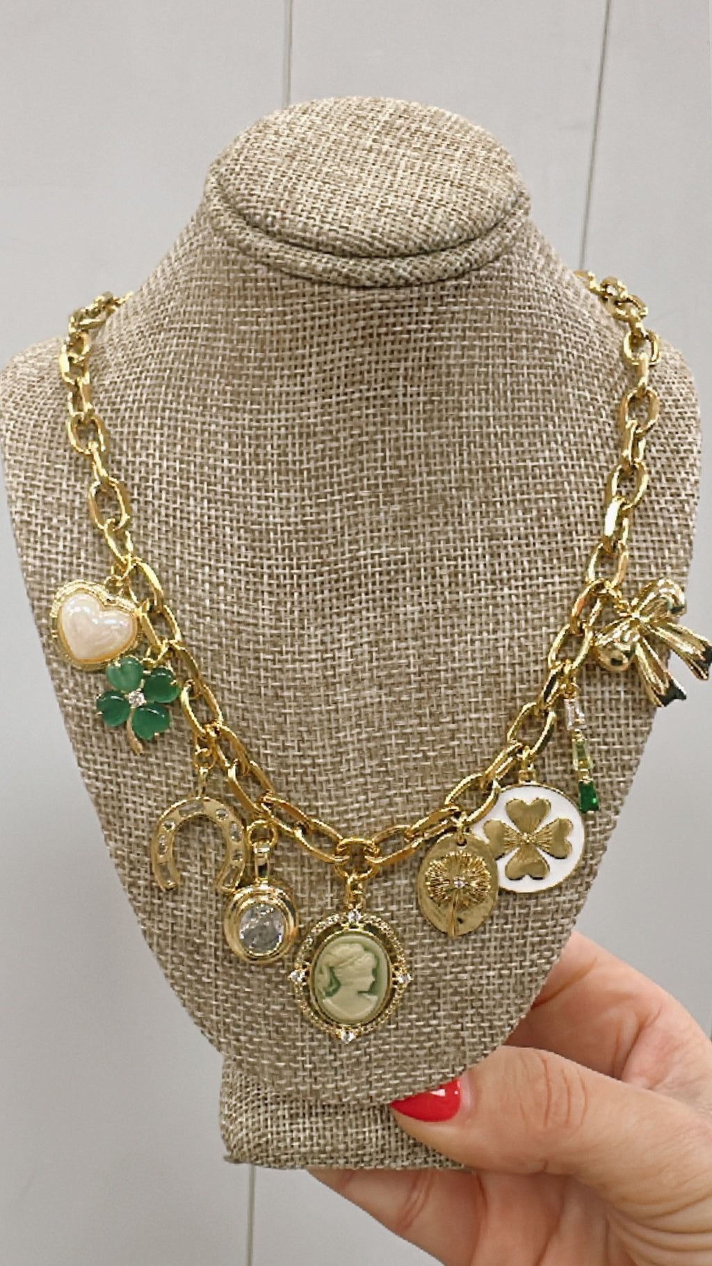 Janey Bee Jems Green Cameo Necklace