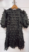 Black Crew Neck Puff Sleeve Mini Dress