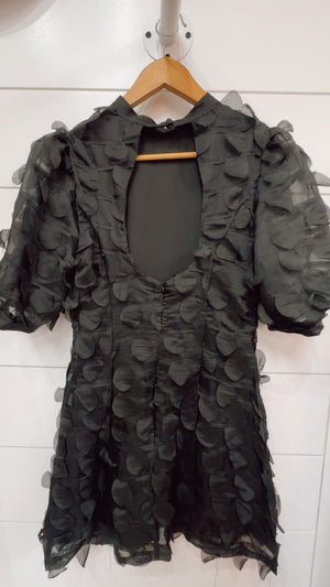 Black Crew Neck Puff Sleeve Mini Dress