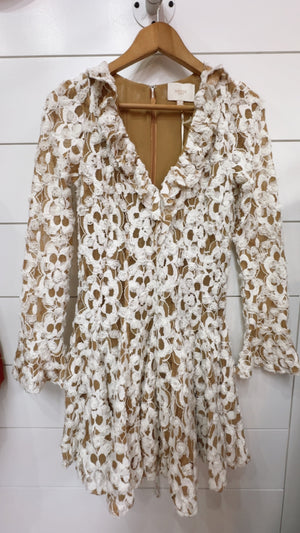 Nude Lace Bell Sleeve Mini Dress w Tie-Back (SMALL)