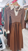 Moon River Brown Striped 2fer Midi Dress
