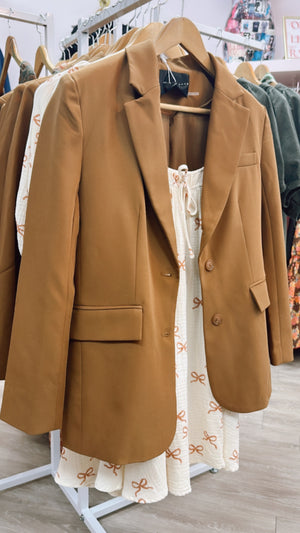 Endless Rose Camel Oversized 2 Button Blazer