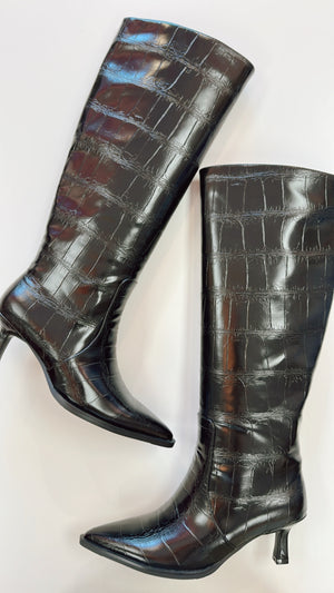 Shushop Vanessa Black Croco Knee High Boots