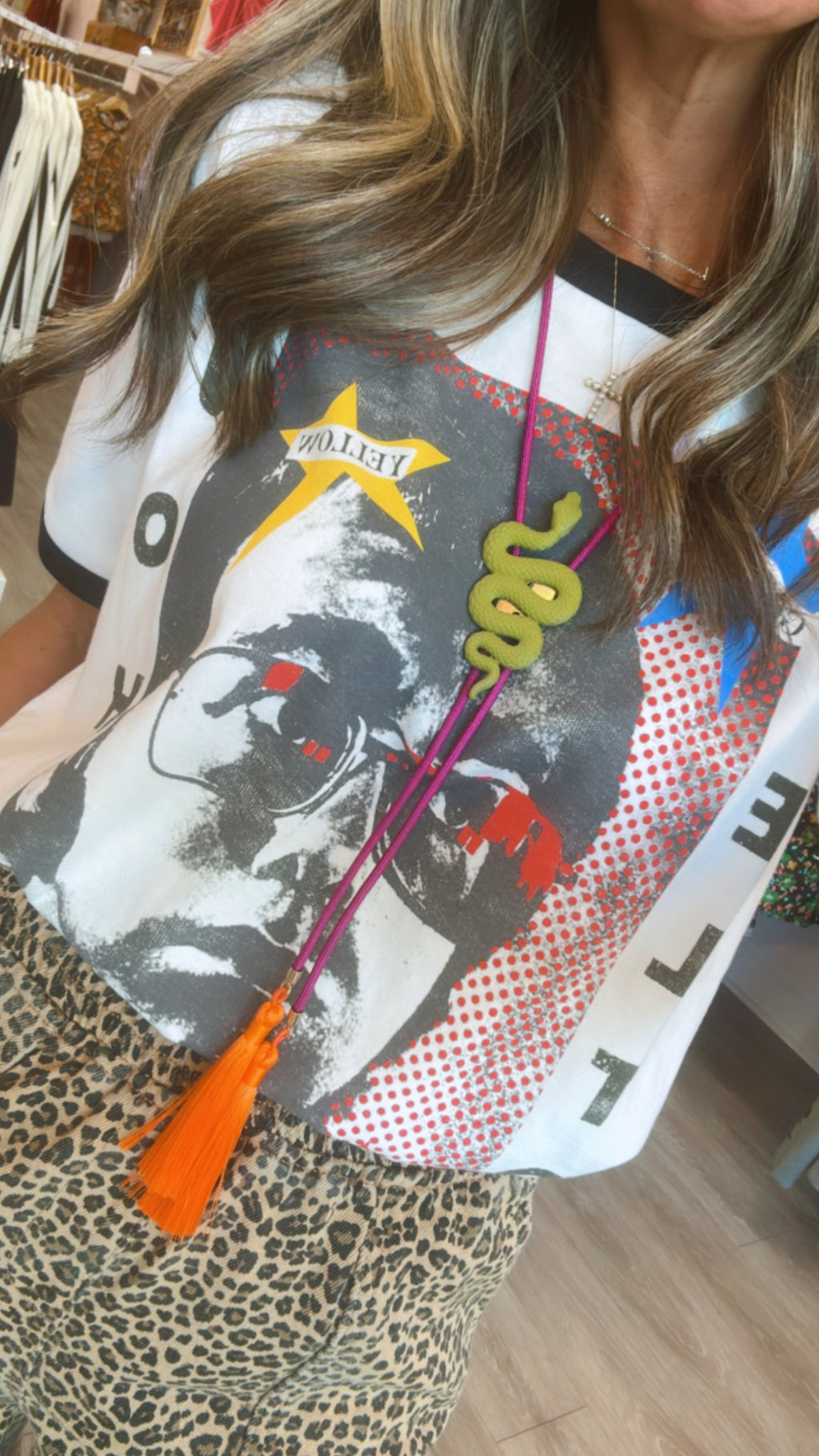 Snake Bolo with Fuchsia & Orange Tassel