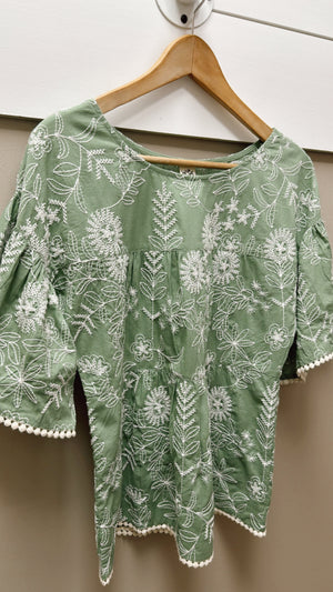 Ivy Jane Green Tiered Embroidered Top