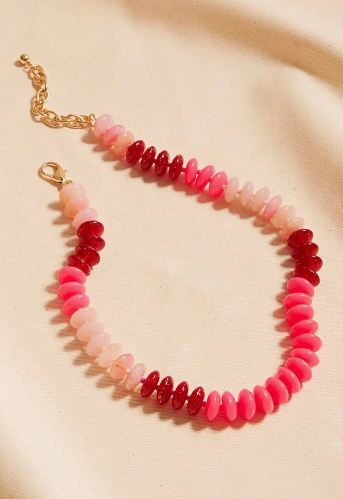 Pink Ombre Oval Disk Beads Short Necklace