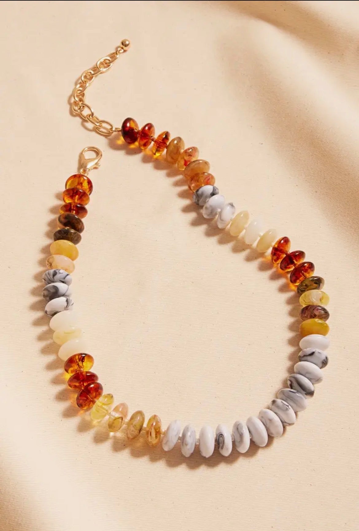 Yellow Ombre Oval Disk Beads Short Necklace