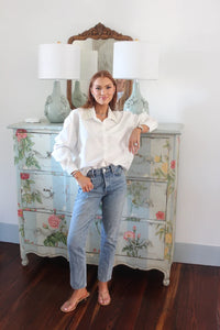 Karlie | White Pearl Collar Poplin Top