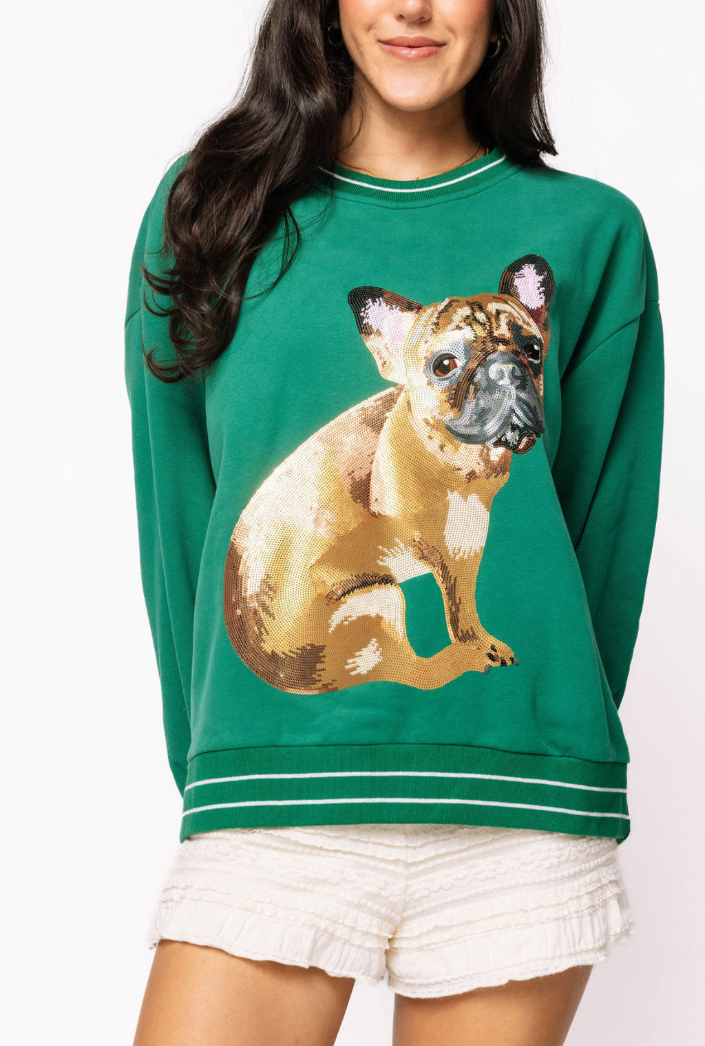 Queen of Sparkles Green Frenchie Sweatshirt (1 LARGE)