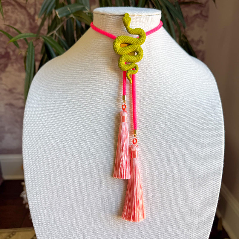 Snake Bolo Olive Green with Neon Pink & Peach (1 LEFT)
