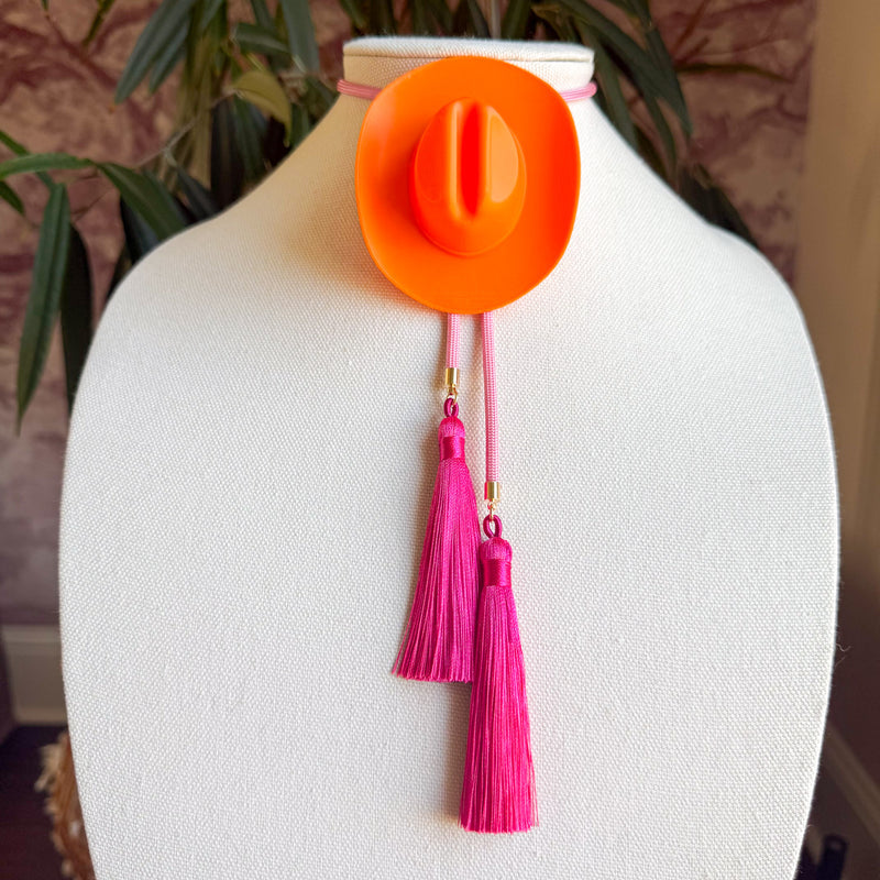 Cowboy Hat Bolo Burnt Orange with Bubblegum Pink & Fuchsia (1 LEFT)