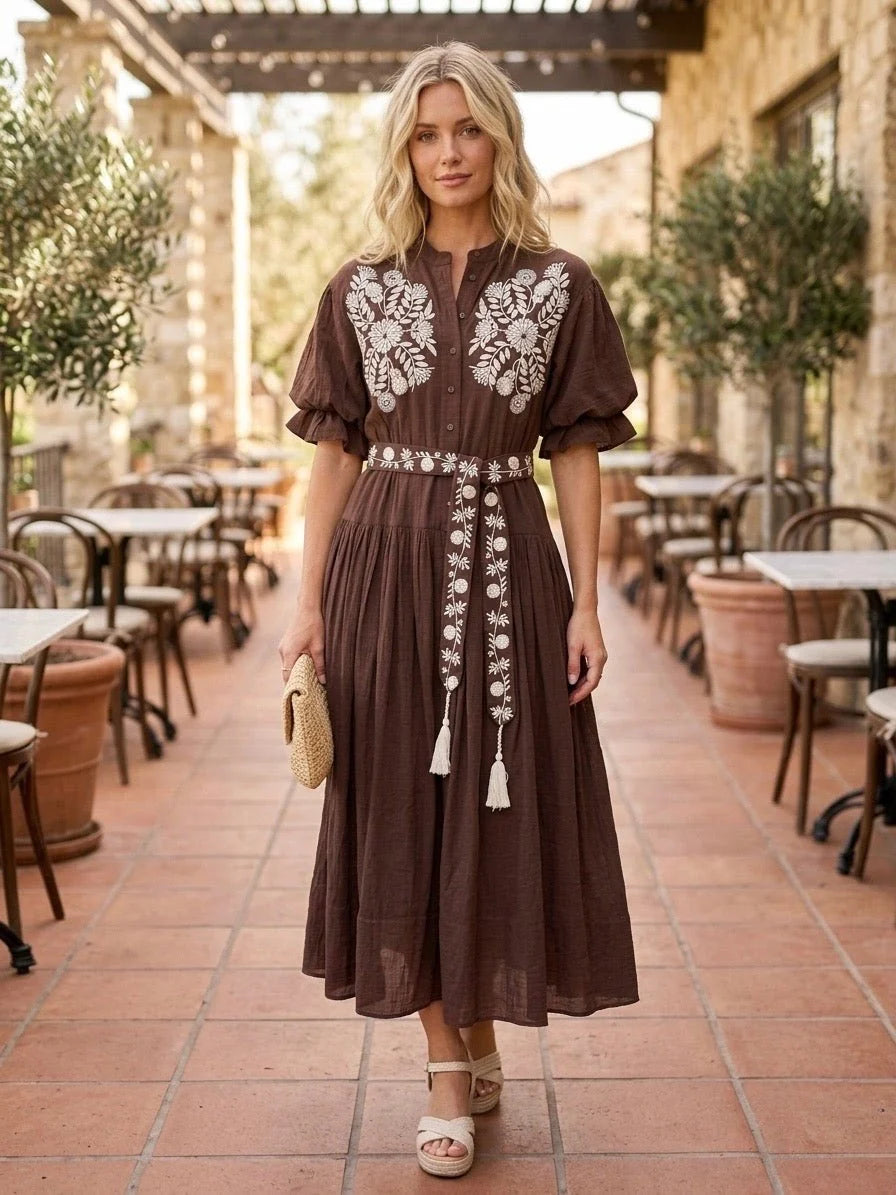 Ivy Jane | Marisa Brown Embroidered Maxi