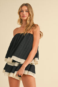 Black Tube Romper w/ Lace Trim