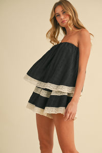 Black Tube Romper w/ Lace Trim