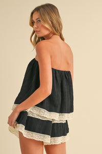 Black Tube Romper w/ Lace Trim