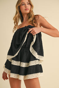 Black Tube Romper w/ Lace Trim