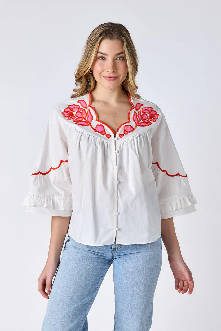 Crosby Ity Blouse in Ivory w/Embroidery