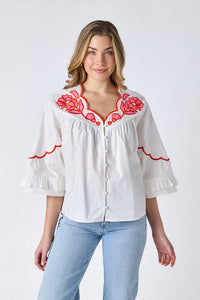 Crosby Ity Blouse in Ivory w/Embroidery