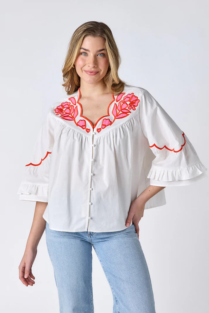 Crosby Ity Blouse in Ivory w/Embroidery