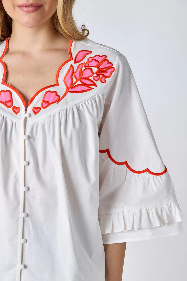 Crosby Ity Blouse in Ivory w/Embroidery
