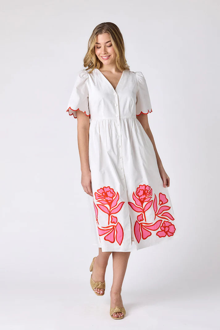 Crosby Luca Dress in Ivory w/ Embroidery